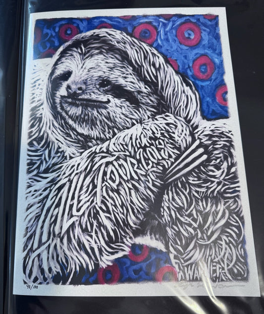 Baby Sloth on donut background